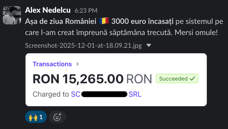 Mesaj și rezultat împărtășit de Alex Nedelcu