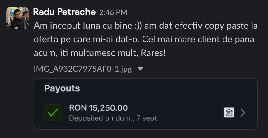 Mesaj și rezultat împărtășit de Radu Petrache