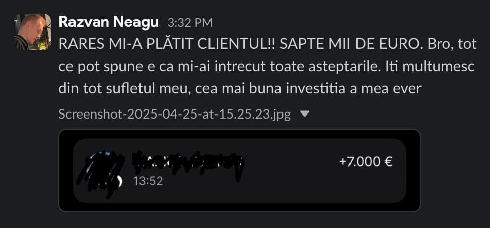Mesaj și rezultat împărtășit de Răzvan Neagu