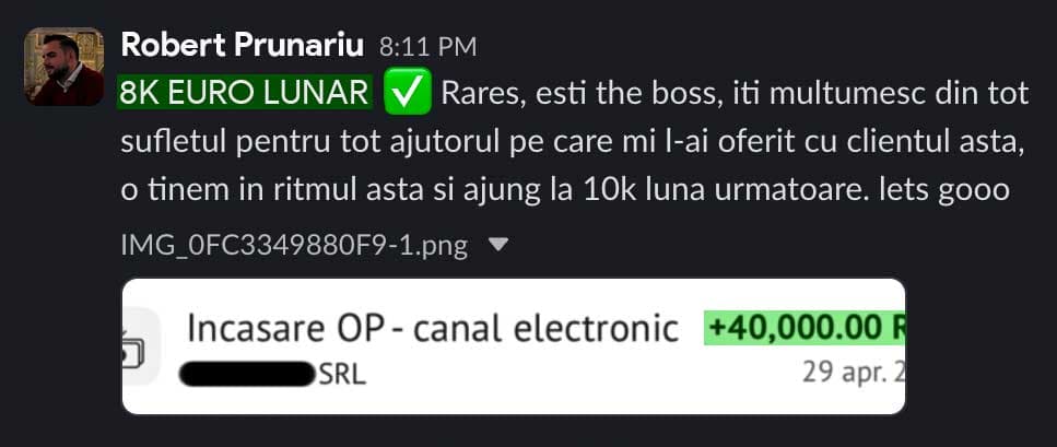 Mesaj și rezultat împărtășit de Robert Prunariu
