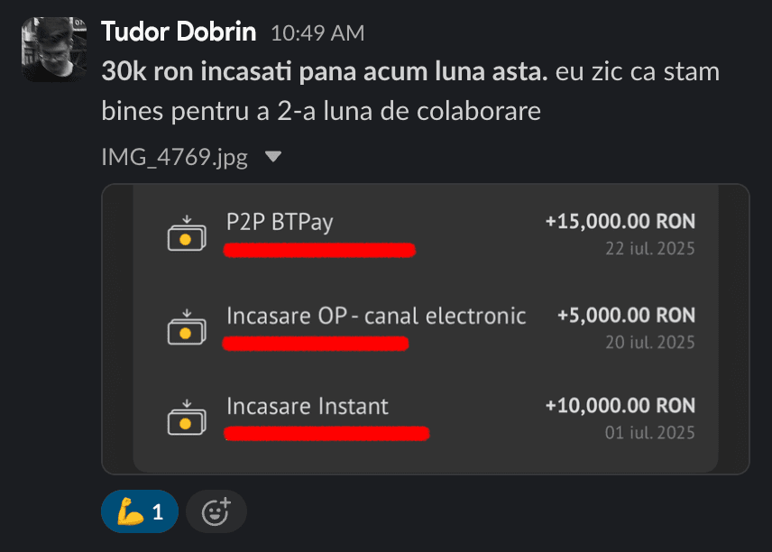 Mesaj și rezultat împărtășit de Tudor Dobrin