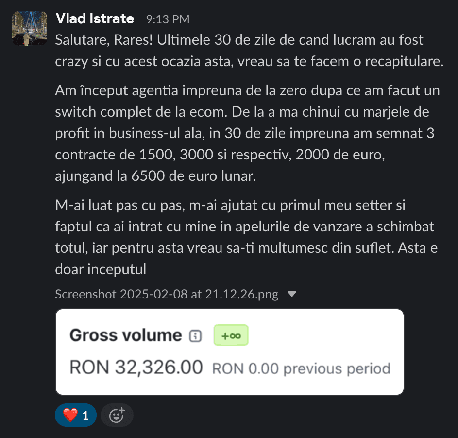Mesaj și rezultat împărtășit de Vlad Istrate
